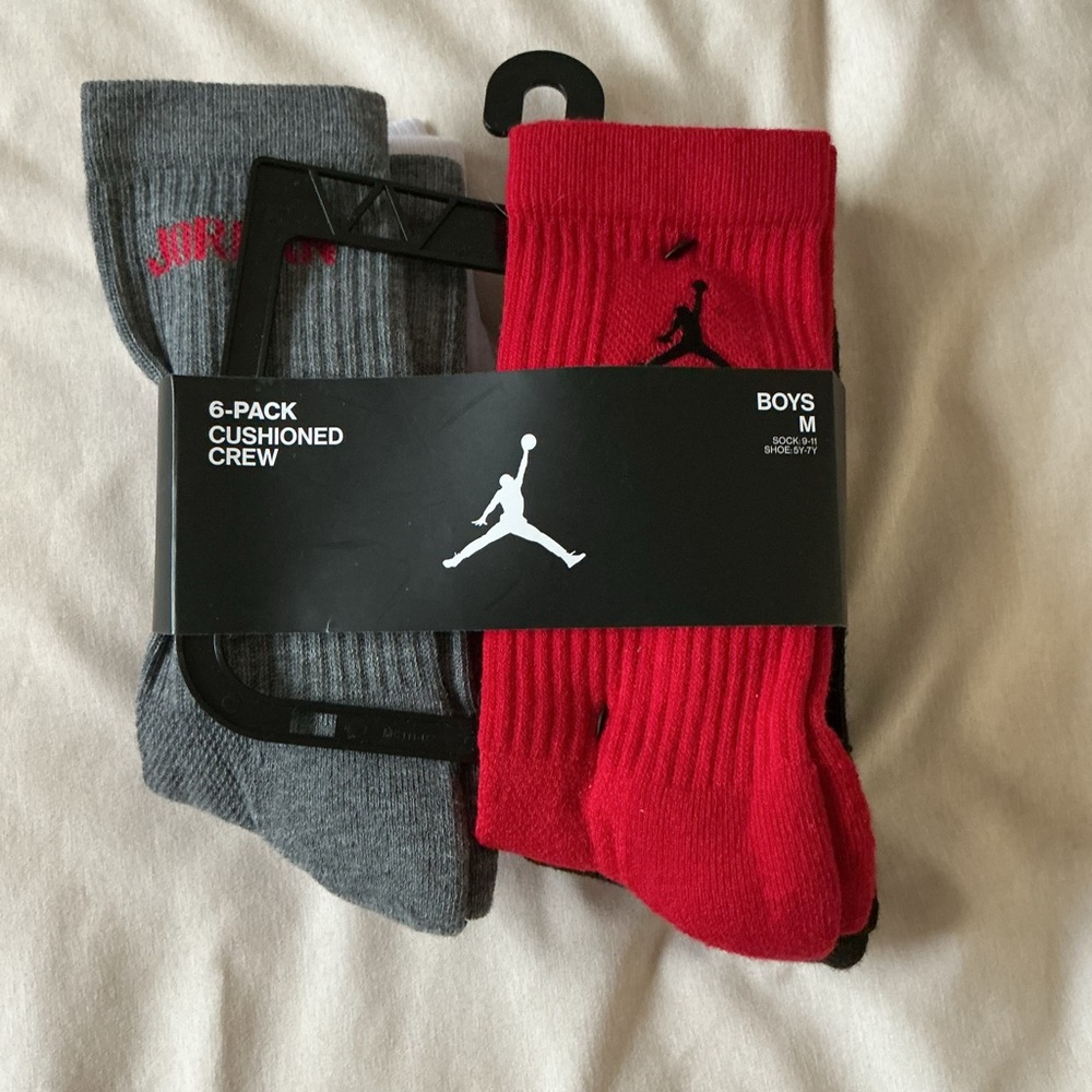 Jordan Athletic Socks Red and Gray Crew Length
